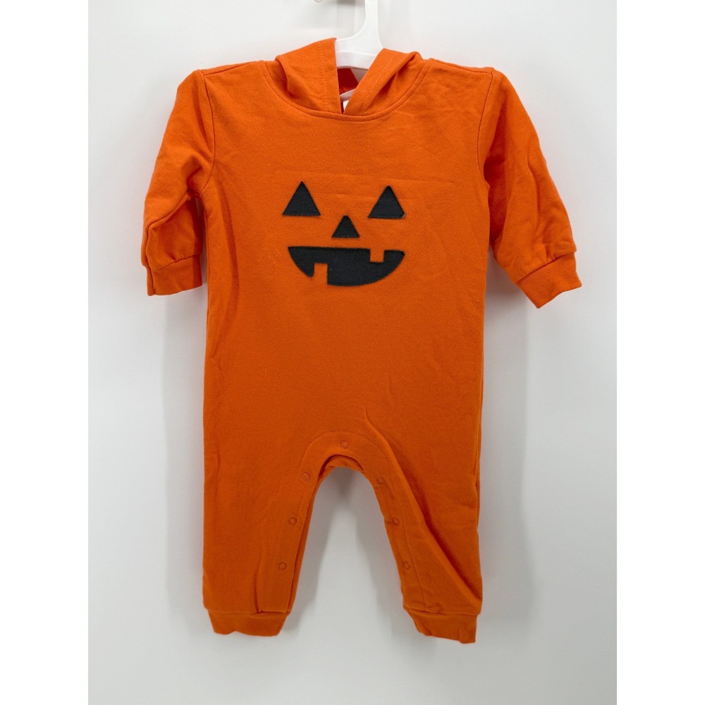 Cat & Jack Baby Halloween Pumpkin Hooded Romper Orange 0-3M